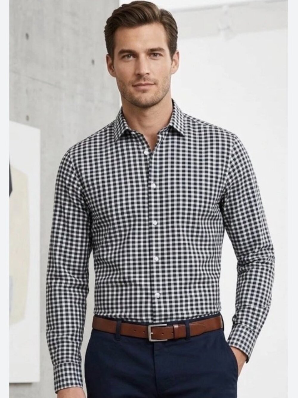 Michael Kors Men's Gingham Tailored Fit Button Down Shirt Size L
